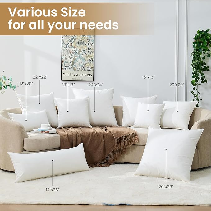 BHZ Euro Throw Pillow Insert, 22x22 Down Feather Alternative Pillow Inserts, Decorative Soft Large Square White Throw Pillows Insert for Couch Bed Dorm Sofa with Cotton Cover