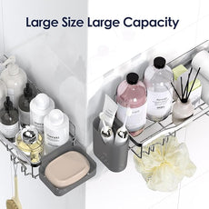 Shower Caddy Adhesive Shower Organizer 7-Pack, Rustproof Stainless Steel Bathroom Shelves, Large Capacity No-Drill Rack Storage Accessories with Soap Dish Toothbrush Holder Hooks (Silver)