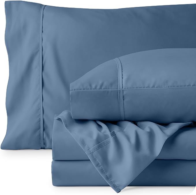 Bare Home Full XL Sheet Set - Luxury 1800 Ultra-Soft Microfiber Full Extra Long Sheets - Double Brushed - Deep Pockets - Easy Fit - 4 Piece Set - Bedding Sheets & Pillowcases (Full XL, Coronet Blue)