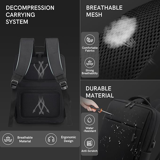 VGOAL Laptop Backpack fit 15.6 inch, Commuting Business Bag Lightweight Casual Daypack with USB Charging Port for Business, Travel, Daily Use