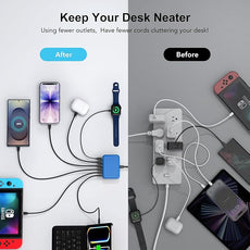 USB C Fast Charger, 100W GaN 6 Port Type C Charging Station Hub Block Cube, USB C Wall Charger Power Strip Adapter Plug for iPad iPhone 17 16 15 14 13 12 Pro Max Pixel Note Galaxy, 5ft Cord