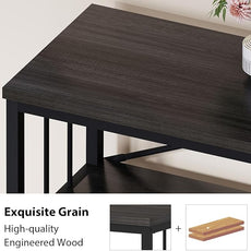 HSH 3 Tier Bookshelf, Wood Metal Low Horizontal Bookcase with Storage, Industrial 3 Tier Long Bookshelves Shelf for Bedroom, Modern Wooden Open Etagere Bookcase for Living Room, Dark Gray, 55 Inch