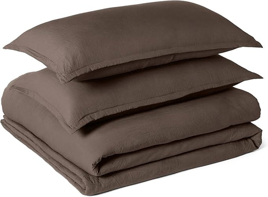 Amazon Basics Brushed Microfiber Comforter Set, Extra Soft with Natural Texture, 3-Piece, King, Brown