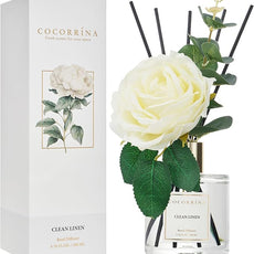 Cocorrína Flower Reed Diffuser - Clean Linen 6.7oz Scented Diffuser with Sticks Home Fragrance Essential Oil for Bathroom Shelf Decor (Artificial Flower)