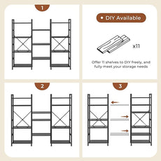 SUPERJARE Triple 4 Tier Bookshelf, Bookcase with 11 Open Display Shelves, Wide Book Shelf Book Case for Home & Office, Black