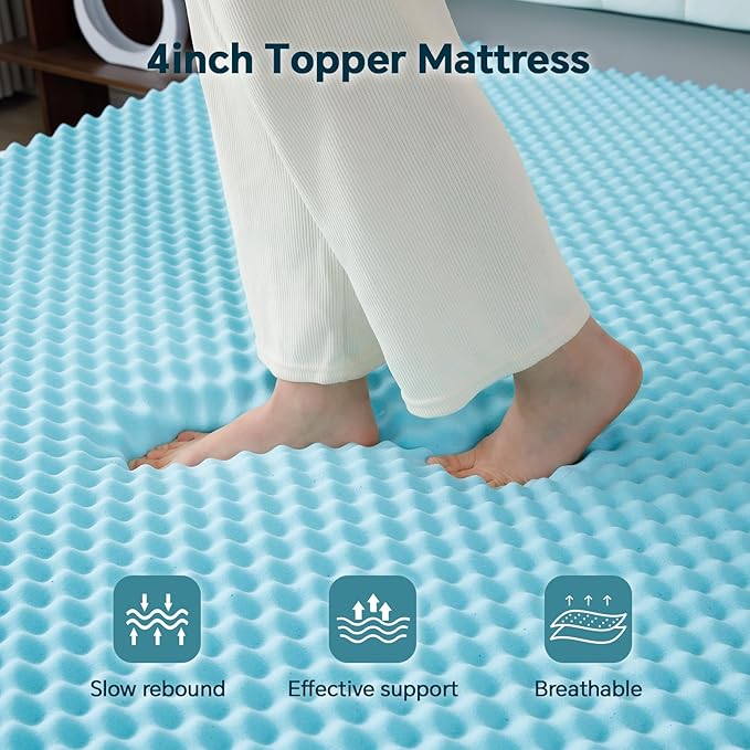 4 Inch Memory Foam Mattress Topper Small -Dual Layer 3 Inch Cooling Gel Memory Pad and 1 Inch Pillow Top Mattress Cover for Back Pain - 20" x 60" x 4"