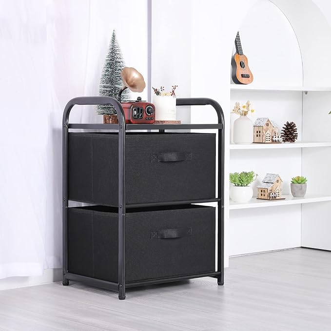 MAX Houser Dresser for Bedroom with 2 Drawers, Wide Chest of Drawers, Fabric Dresser, Storage Organizer Unit with Fabric Bins for Closet, Living Room, Hallway, Nursery,Black