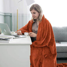 IR Imperial Rooms Fleece Blankets Queen Size 90 x 90 Inches - Super Soft Fluffy Throw Blanket for Sofa and Bed - Warm and Cozy Lightweight 400 GSM Microfiber Bed Throws Blankets (Queen, Rust)