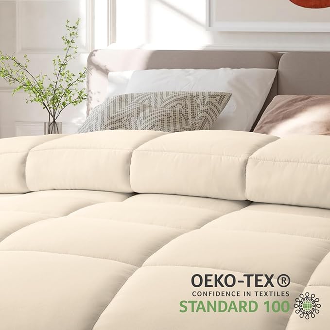 COHOME Quilted Twin XL Size Comforter - All-Season Down Alternative Duvet Insert - Luxury Hotel Soft Breathable Beige Comforter with Anti-Clump Tech & 8 Tabs- Reversible （68"x92"）