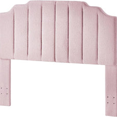 24KF Pink Teddy Fabric Tufted for Queen Upholstered Headboard, Modern Vertical Channel Design Full Headboard with Stepped Silhouette Top Edge,6026-Q-Teddy Pink