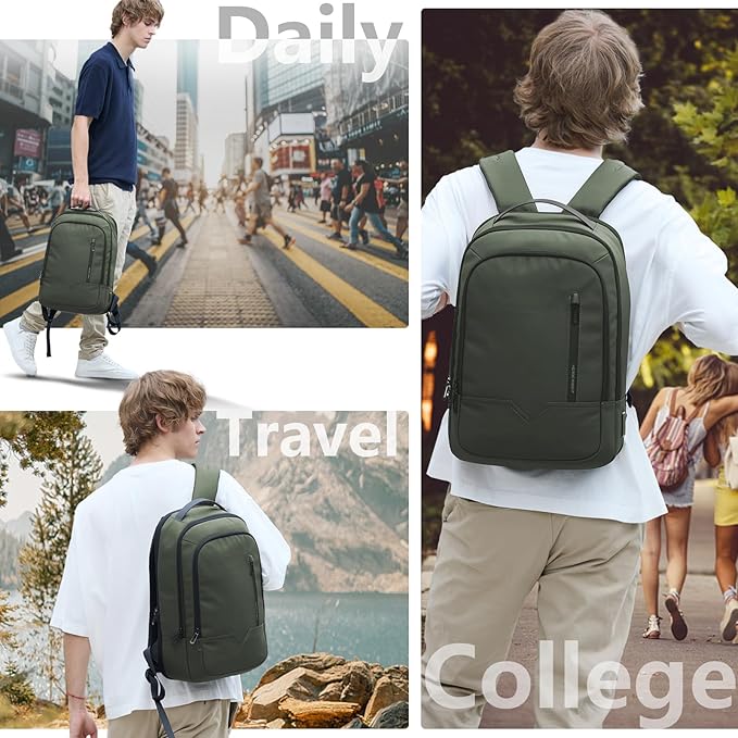 hk Laptop Backpack for Men Expandable Smart Business Backpack with USB Charging Port Water Resistant Anti-theft Lightweight 15.6 Inch Computer Laptop Bag for Office College Commute Travel Work-Green