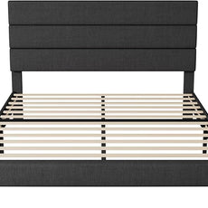 Allewie Full Size Platform Bed Frame with Fabric Upholstered Headboard and Wooden Slats Support, Fully Upholstered Mattress Foundation/No Box Spring Needed/Easy Assembly, Dark Grey