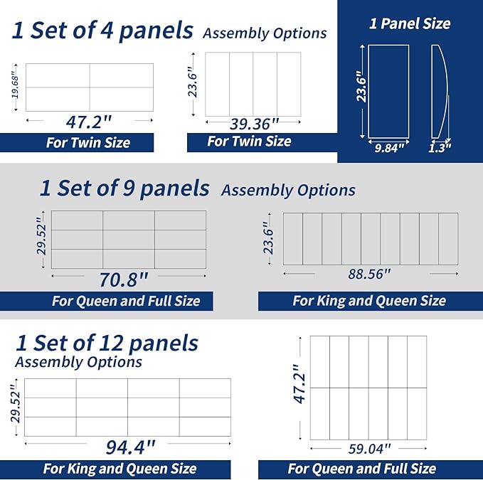 Art3d Peel and Stick Headboard for Twin, Full and Queen in Velvet Stone, Pack of 6 Panels Sized 9.84" x 23.62", Soundproof Wall Panels 3D, Upholstered Wall Panel