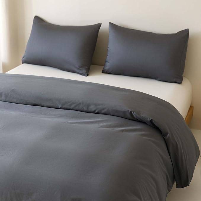 HeimenAogo Egyptian Cotton Duvet Cover King Size Sateen Weave, Silky Soft and Breathable Bedding Set with Zipper Closure, Long Staple Cotton Bed Linen Stormy Grey 3Pcs (104"×90")