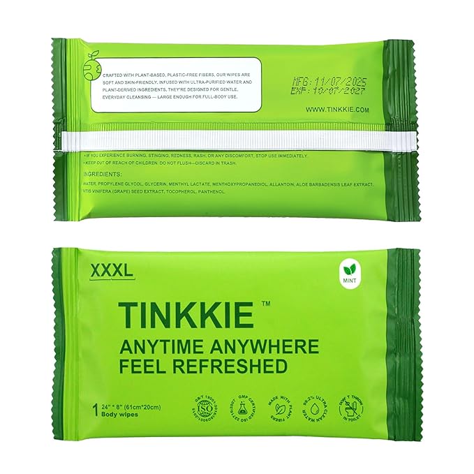 Extra Large Body Wipes (24" x 8"), 5X Bigger No Rinse Bathing Towelettes, Portable Cooling Cleansing Wipes 18 Pack for Gym, Camping, Hiking & Outdoor Sports
