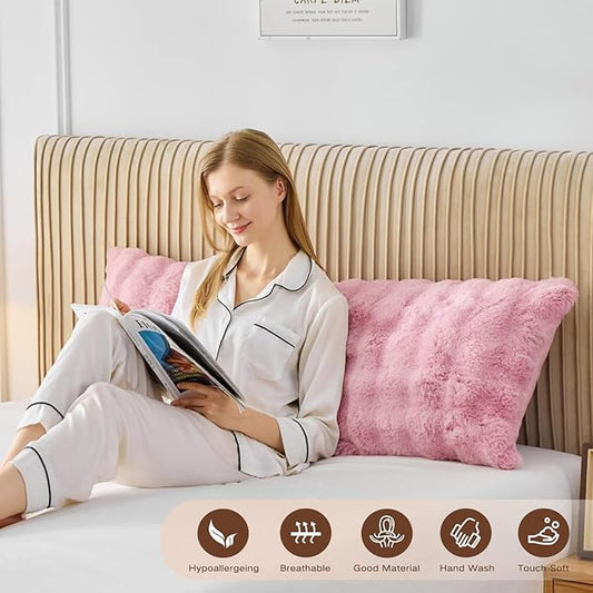 YZ HOME Faux Fur Fluffy Body Pillow for Adults - Firm Body Pillow Insert with Shredded Blue Memory Foam, Adjustable Height, Soft Support for Side Sleeping, Pregnant Women, Washable, 20x54 Inch (Pink)