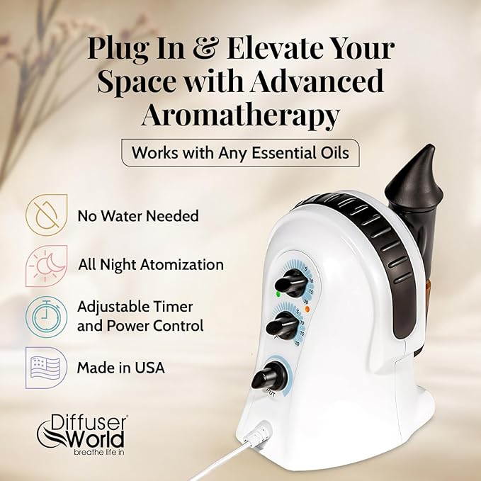 Waterless Diffuser for Essential Oils 110V, Made in USA Black Aroma Atomizer Waterless Essential Oil Diffusers for Home Large Room, Advanced Air Aromatherapy Home Scent Diffusers