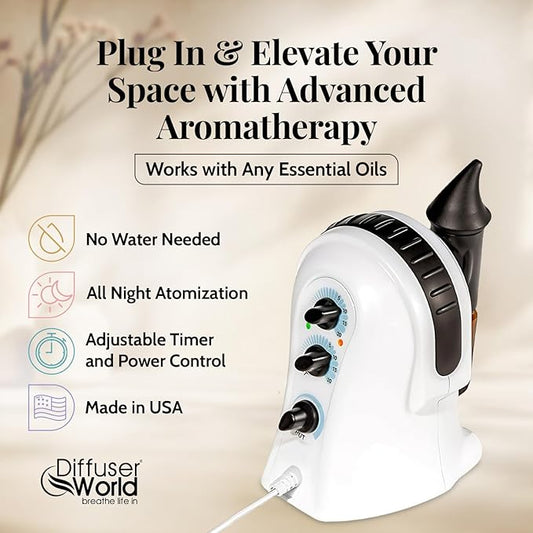 Waterless Diffuser for Essential Oils 110V, Made in USA Black Aroma Atomizer Waterless Essential Oil Diffusers for Home Large Room, Advanced Air Aromatherapy Home Scent Diffusers