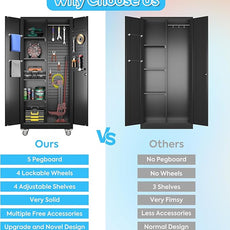 SUXXAN Broom Closet Storage Cabinet with Wheels 71.4