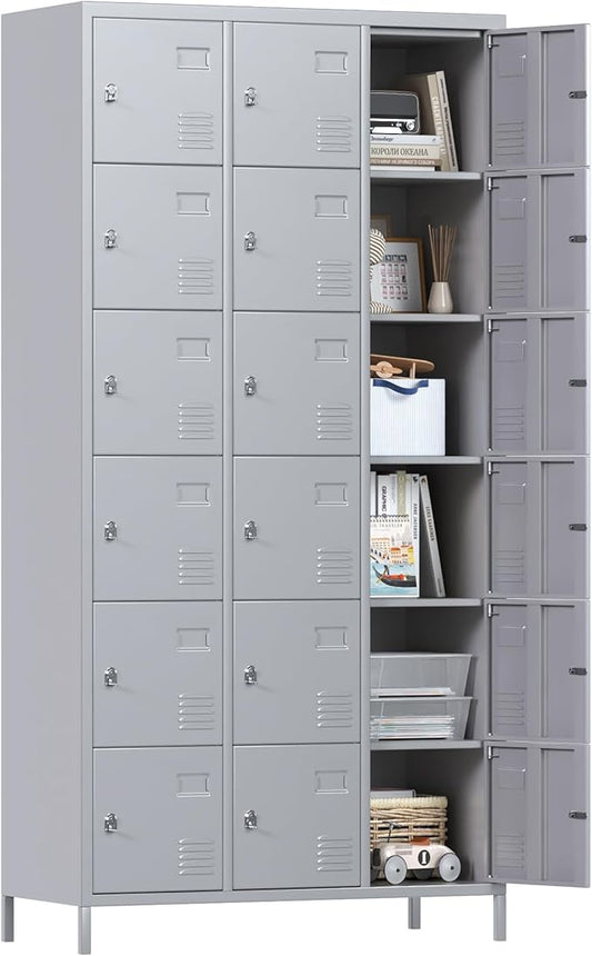 Aobabo 18 Doors Metal Storage Locker for Employees, Storage Locker for School Office Gym Bedroom, Grey, Assembly Required