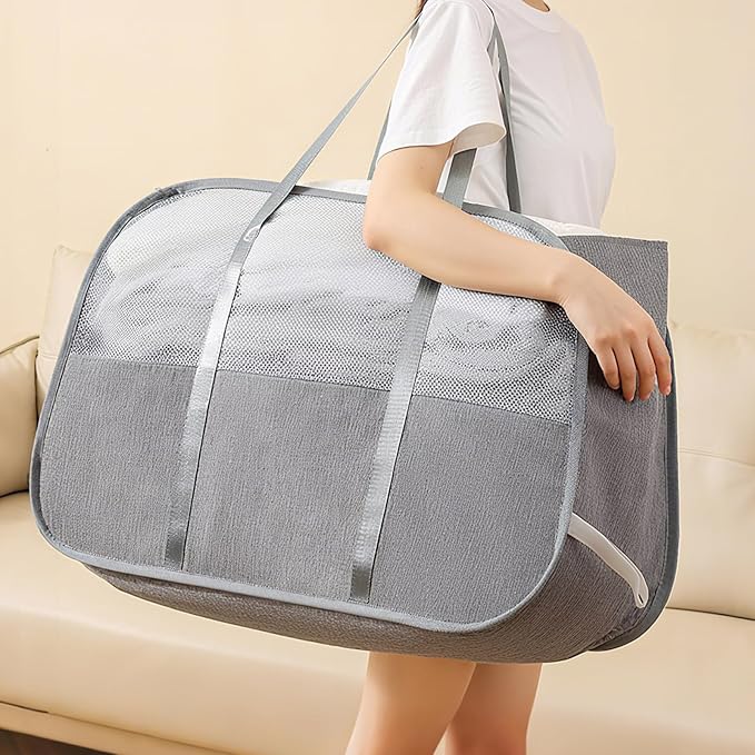 Large Collapsible Laundry Hamper, Gray Oxford Cloth 95L Capacity laundry basket with Handles,Breathable Mesh Design, Sturdy Steel Frame Clothes Hamper,26.8x12.2x17.7 Inch