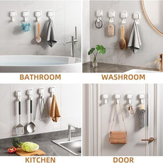 LEVERLOC Suction Cup Hooks for Inside Shower 4 Pack, Versatile Powerful Vacuum Suction Shower Holders for Towel, Loofah, Clothes, Damage Free Wall Hanging Bathroom Hooks, Easy to Install, White