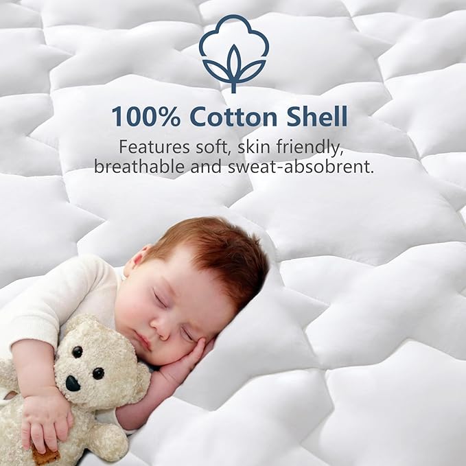 CozyLux King Mattress Pad Cotton Cooling Mattress Topper Deep Pocket Up to 21" Bed Mattress Protector Non Slip Breathable Soft Mattress Cover Thick 450GSM Bed Mattress Topper (78x80) Inches White