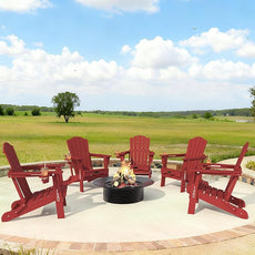 Adirondack Chair, Folding All-Weather Outdoor HDPE Patio Chair with Cup Holder, Red