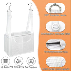 PVC Mesh Hanging Shower Caddy Organizer with 2pc Magnetic Hooks, Portable Adjustable Travel Bathroom Bag with Pockets for RV, Camping, Cruise, Dorm, Gym, White, 12“x5 x7（LxWxH）