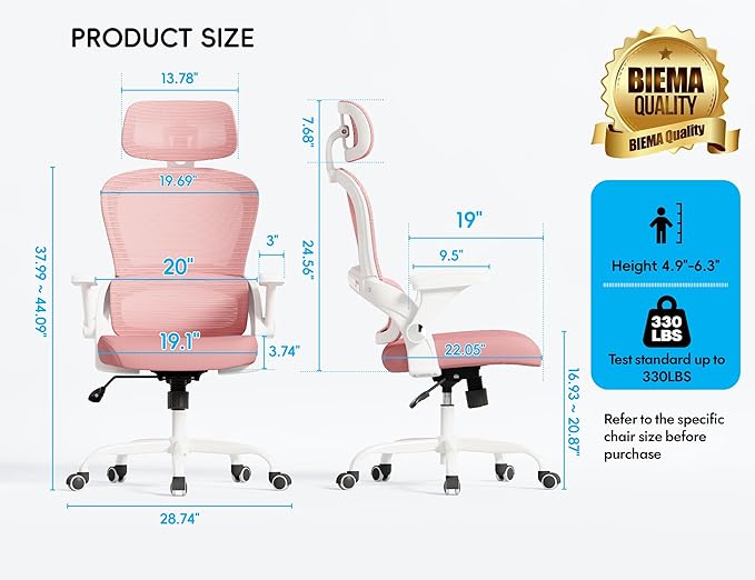 TRALT Office Chair - Ergonomic Office Chair with Back Support, Computer Chair - Home Office Desk Chairs, 330lbs Wide Seat Big and Tall Office Chairs with Headrest, Comfy Desk Chairs (Pink)