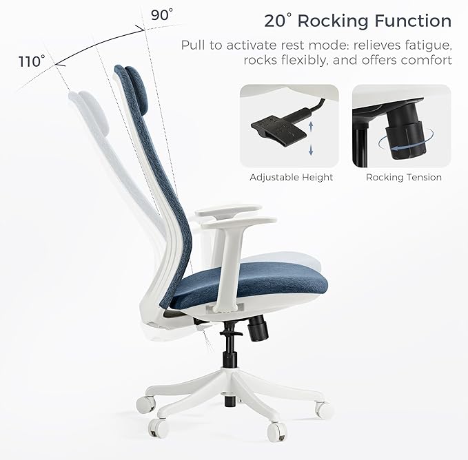 EUREKA ERGONOMIC Skylar-Lite Mesh Office Chair Blue, Ergonomic Office Desk Chair with Adjustable Headrest, Home Office Desk Chairs with Adjustable Lumbar Support
