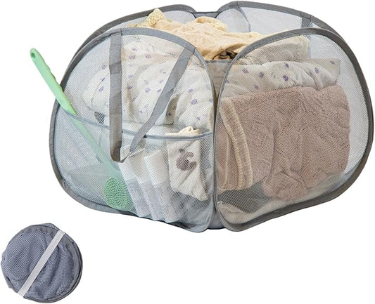Collapsible Laundry Basket, 90L Foldable Pop-up Laundry Hamper with Handles, Square Mesh Dirty Clothes Hamper for Laundry, Bathroom, Kids Room, Dorm,Travel or Camping (Gray)