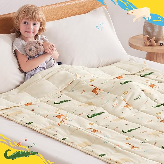 anfie Weighted Blanket Kids(36"x48" 3lbs) Weighted Blanket Cooling Blanket for Sleeping,Throw Size Breathable Blanket with Premium Glass Bead(Beige Animal)
