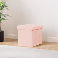 PINPLUS Storage Ottoman Cube Square Shaped Ottomans with Storage Foot Stool Footrest for Lving Room Boucle Ottoman Seat for Dorm Room,Faux Teddy Fur Pink,15