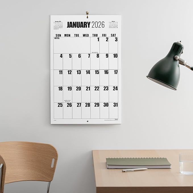 Wall Calendar 2026, Nekmit Calendar 2026 from January 2026 - December 2026, 22 3/4" x 14 3/4", Large Print Big Grid Wall Calendar, Perfect for Organizing & Planning