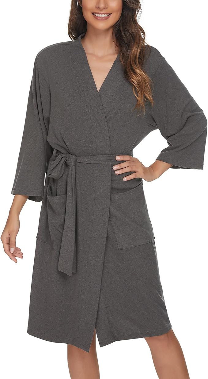 U2SKIIN Womens Robes, 100% Cotton Lightweight Robes 3/4 Sleeves Kimono Knit Soft Loungewear Short Bathrobe