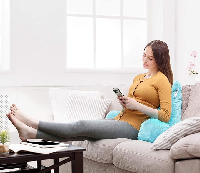 Nestl Reading Pillow with Shredded Memory Foam, Designed for Sitting Up in Bed and Couch, Back and Arms Adjustable Support for Adult & Teens Backrest Pillows for Reading with Washable Cover Light Blue