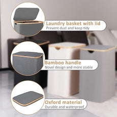 150L Laundry Hamper with Lid-Large Laundry Basket with Bamboo Handles, Grey Hampers for Laundry, Dirty Clothes Hamper with 2 Removable Inner Bags for Clothes Toys Towels