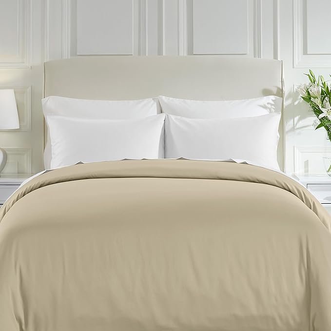 California Design Den Twin XL/Twin Duvet Cover Only - Premium 400 Thread Count, Natural 100% Cotton Duvet Cover, Soft Sateen Weave, Button Closure and Corner Ties - Beige (Golden Tone)