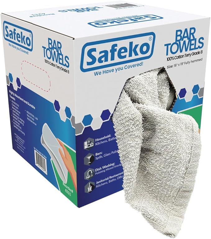 Cotton Terry Bar Towels – 100% Cotton, 16” x 19”, Highly Absorbent & Durable – 5 lbs Box