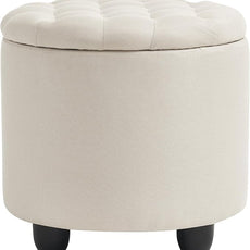 Furniliving Modern Round Storage Ottoman,Button Tufted Ottoman Foot Stools Ottoman Footstool with Removable Lid Storage Ottoman for Living Room, Bedroom, Makeup Room，Beige