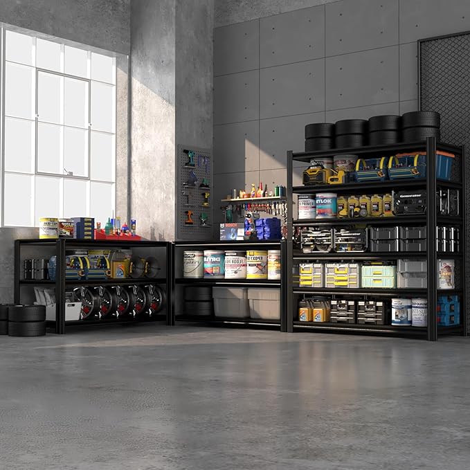 Extra Large/Big 55.12"W Father&I Industrial 6-Heavy-Dudy-Shelf-Rack Utility Tall Garage/Warehouse Shelving Metal/Steel Storage Shelves Unit/System Adjustable for Bin/Shed, 84"*55.12*24", Black