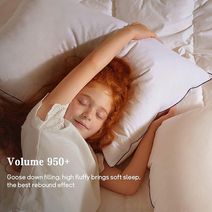 BHZ Goose Down Feather Pillows King Size Set of 4, Luxury Hotel Alternative Collection Bed Pillows for Sleeping Firm Soft Support for Side & Back Sleepers, White