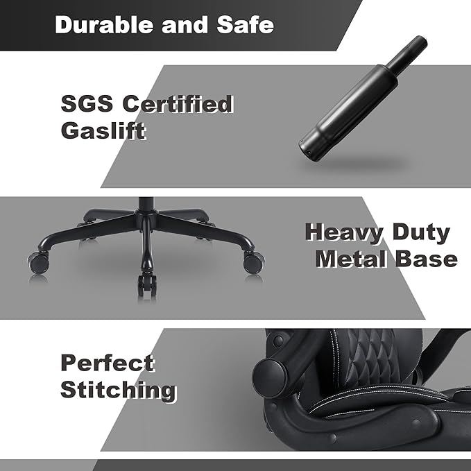 Youhauchair Executive Office Chair, Ergonomic PU Leather Computer Desk Chair with Lumbar Support, Flip-up Armrests and Adjustable Height, for Home Office, Black