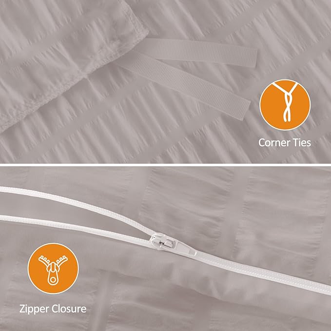 Cozyide Light Grey Twin Duvet Cover, 2 Pieces Bedding Duvet Covers, Soft Breathable Seersucker Duvet Cover Set with Zipper Closure and Corner Ties (1 Duvet Cover 68"x90" + 1 Pillow Sham 20"x26")
