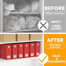 SpaceAid 6 Pack Bed Sheet Organizers and Storage, Foldable Sheet Organizer with Window for Linen Closet, Set Folder Keeper for Queen & King Size Bedding Storage (Red)