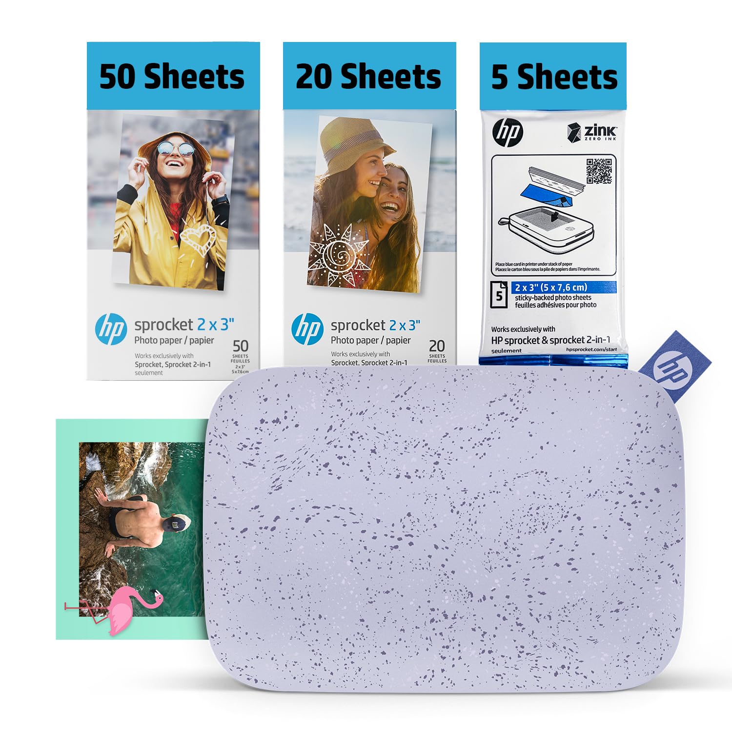HP Sprocket Portable 2x3 Instant Photo Printer (Lilac) Print Pictures on Zink Sticky-Backed Paper from Your iOS & Android Device.