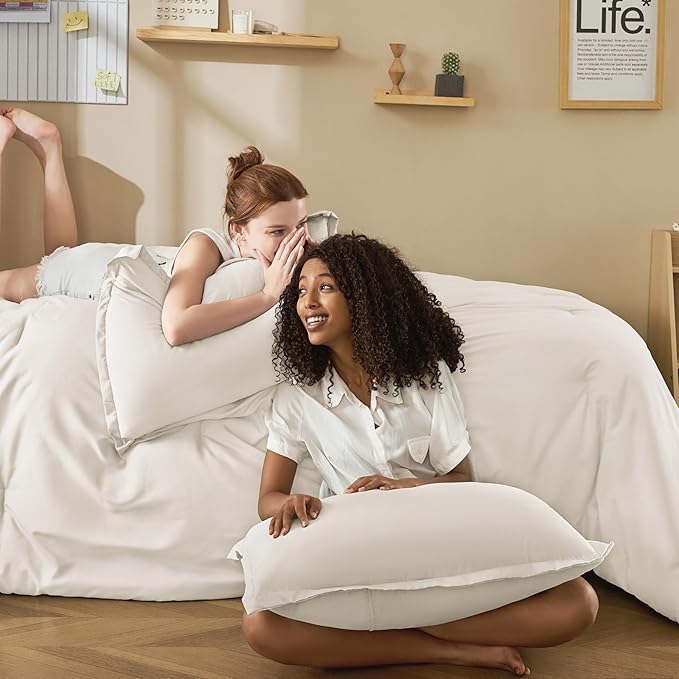 Litanika Comforter Set, Lightweight Solid Bedding Comforter Set, Fluffy Down Alternative Bed Set, Beige, Twin XL