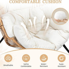 Vongrasig Comfy Wicker Egg Chair, Soft Thick Cushion Rattan Lounge Chair, High Capacity Steel Frame, Reading Chair for Living Room, Bedroom, Dorm Rooms (Beige)