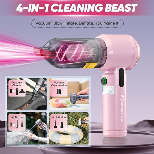 17500Pa Cordless Handheld Car Vacuum 4-in-1 Mini Vacuum Cleaner with LED Display 40min Runtime Multi Nozzles Rechargeable and Portable for Home,Office,Outdoor (Pink)
